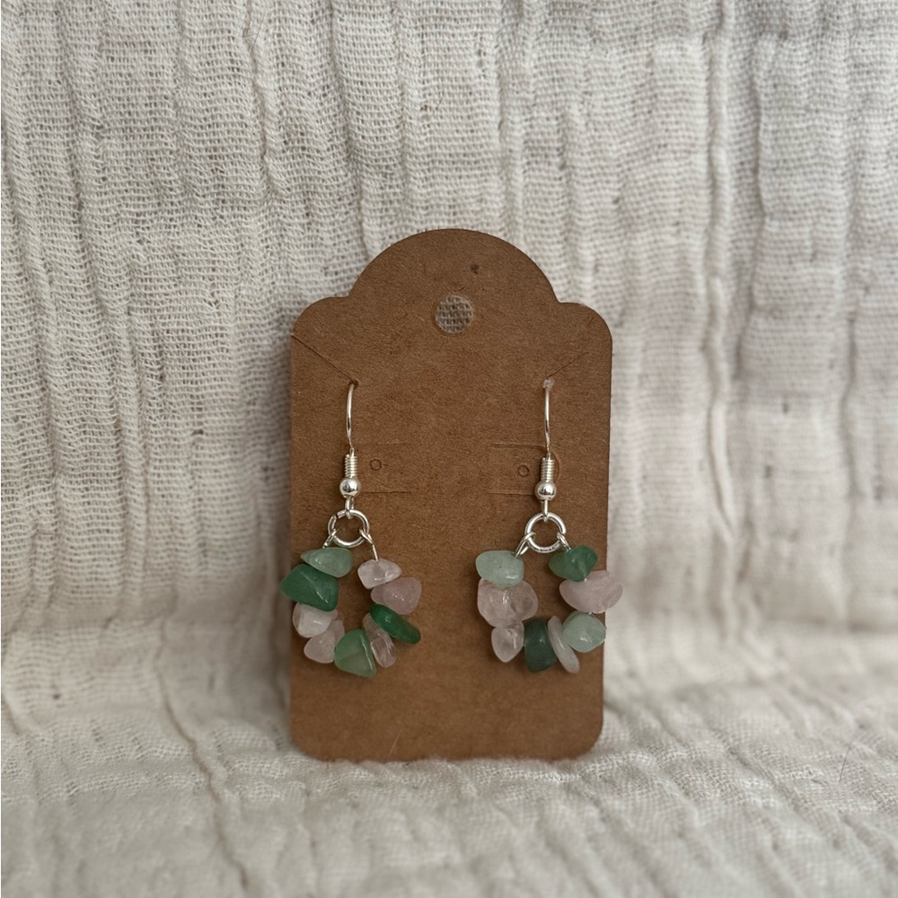 Elegant Green and Pink Cluster Earrings